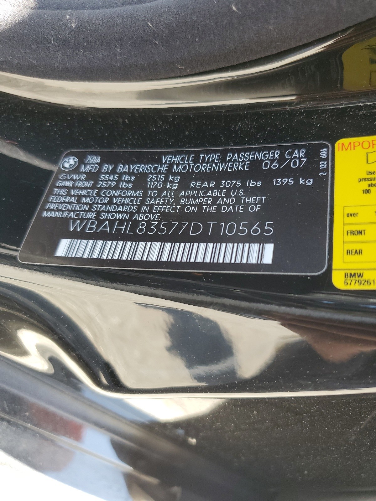 WBAHL83577DT10565 2007 BMW 750 I