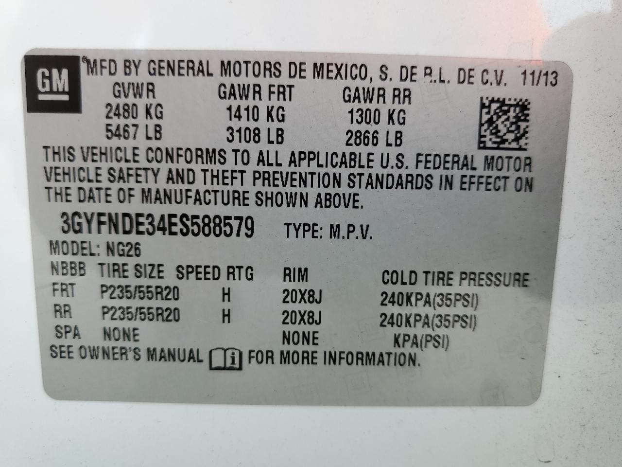 2014 Cadillac Srx Premium Collection VIN: 3GYFNDE34ES588579 Lot: 64746504