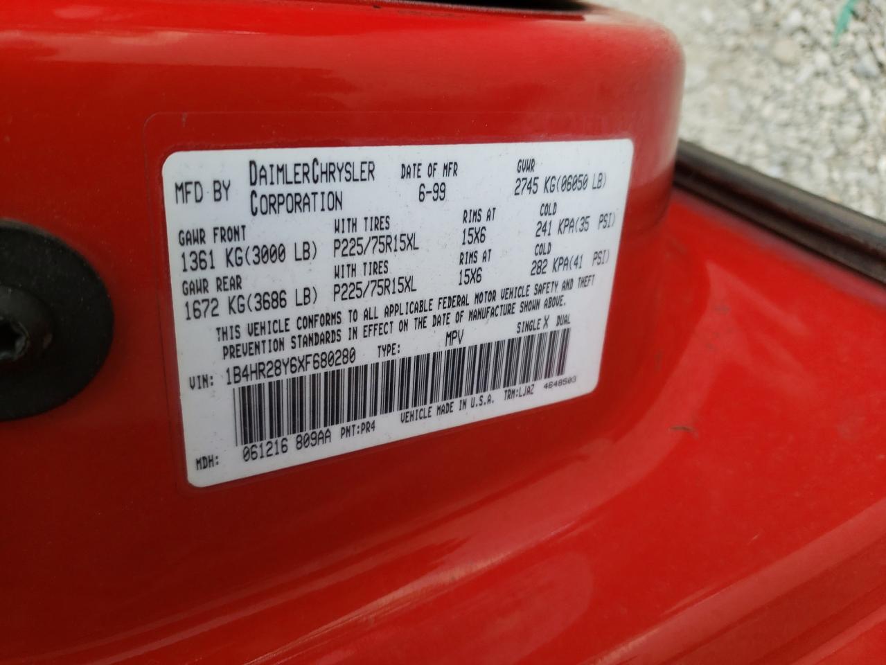 1999 Dodge Durango VIN: 1B4HR28Y6XF680280 Lot: 63562444