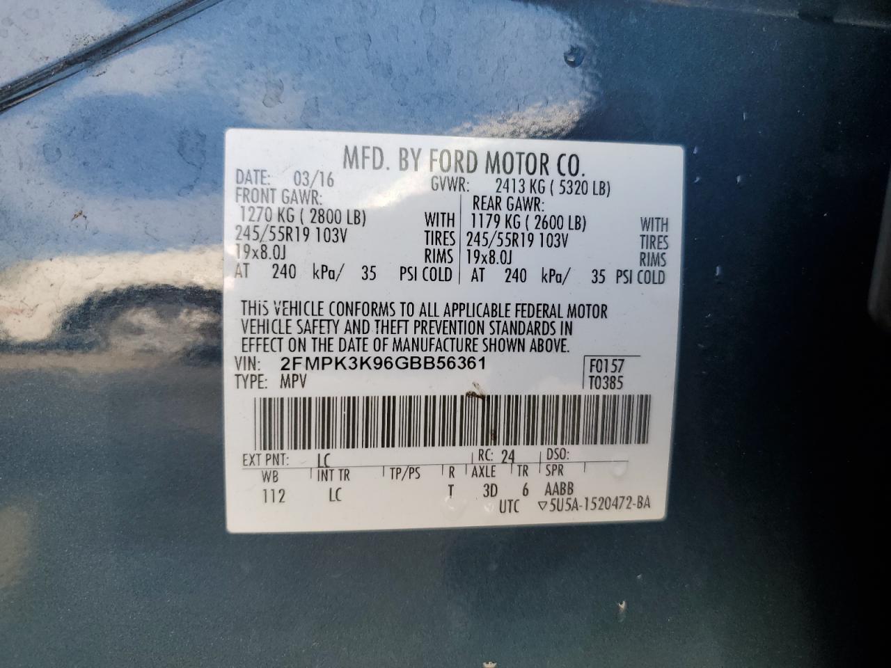 2016 Ford Edge Titanium VIN: 2FMPK3K96GBB56361 Lot: 61921624