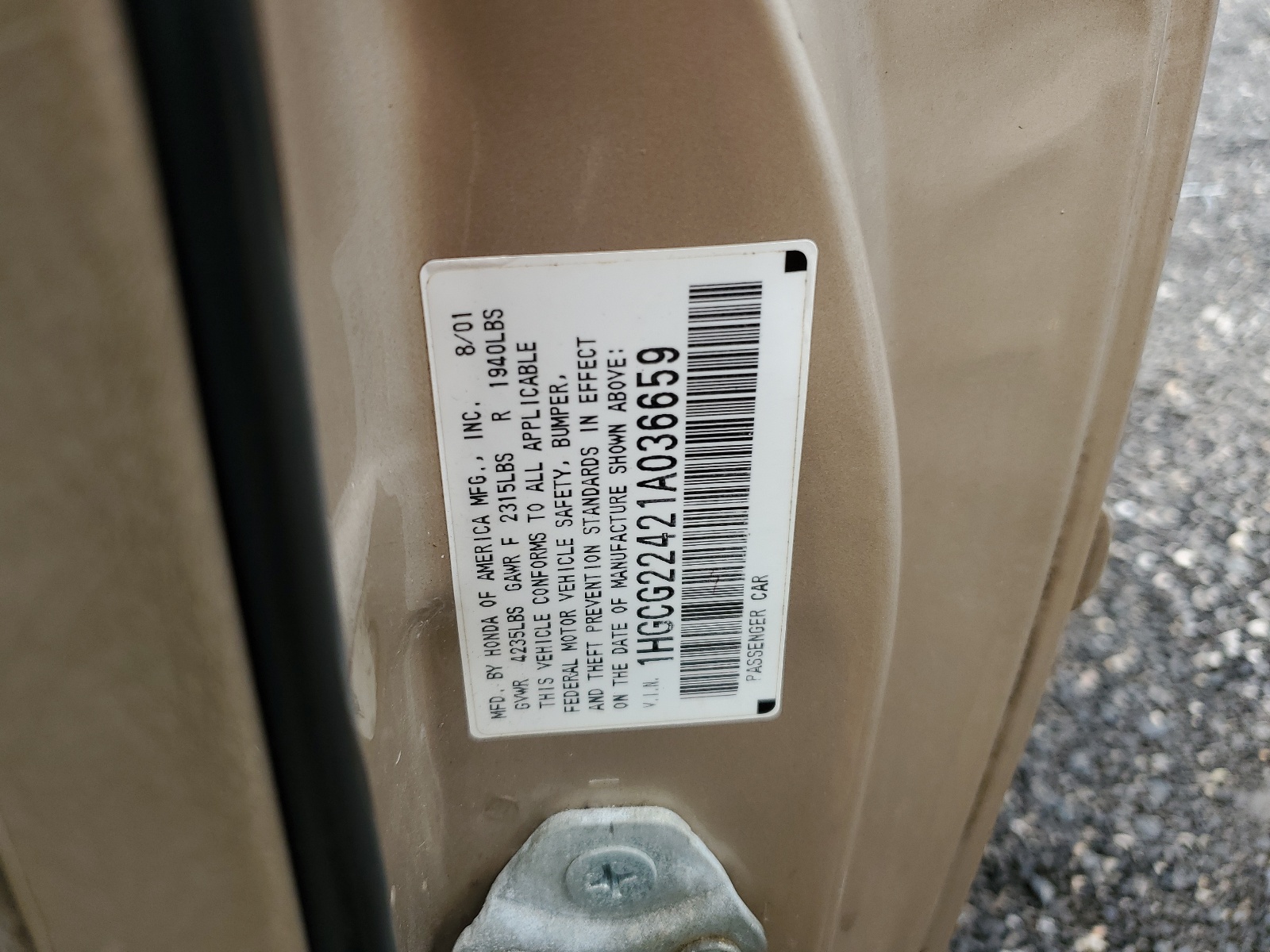 1HGCG22421A036659 2001 Honda Accord Lx