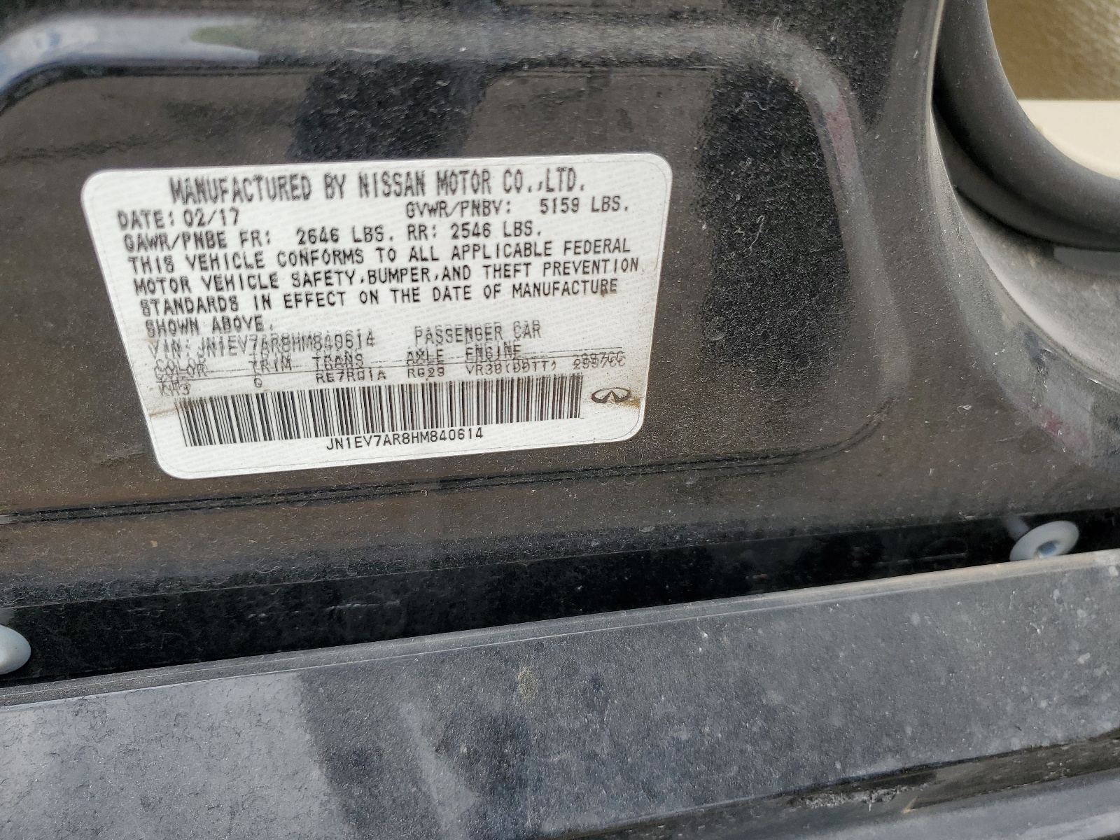 JN1EV7AR8HM840614 2017 Infiniti Q50 Premium