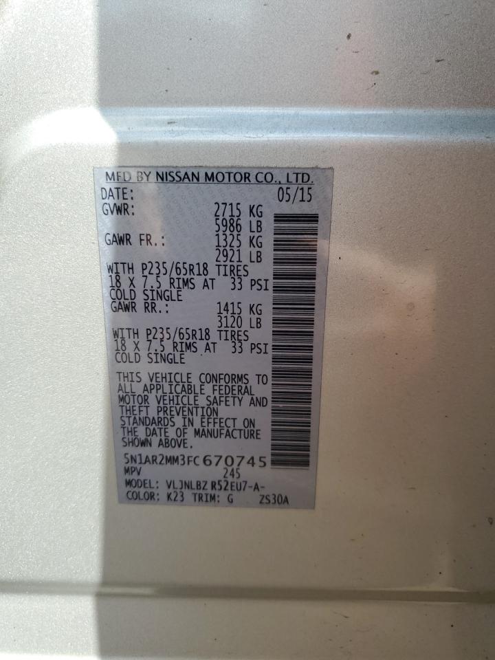 2015 Nissan Pathfinder S VIN: 5N1AR2MM3FC670745 Lot: 64295014