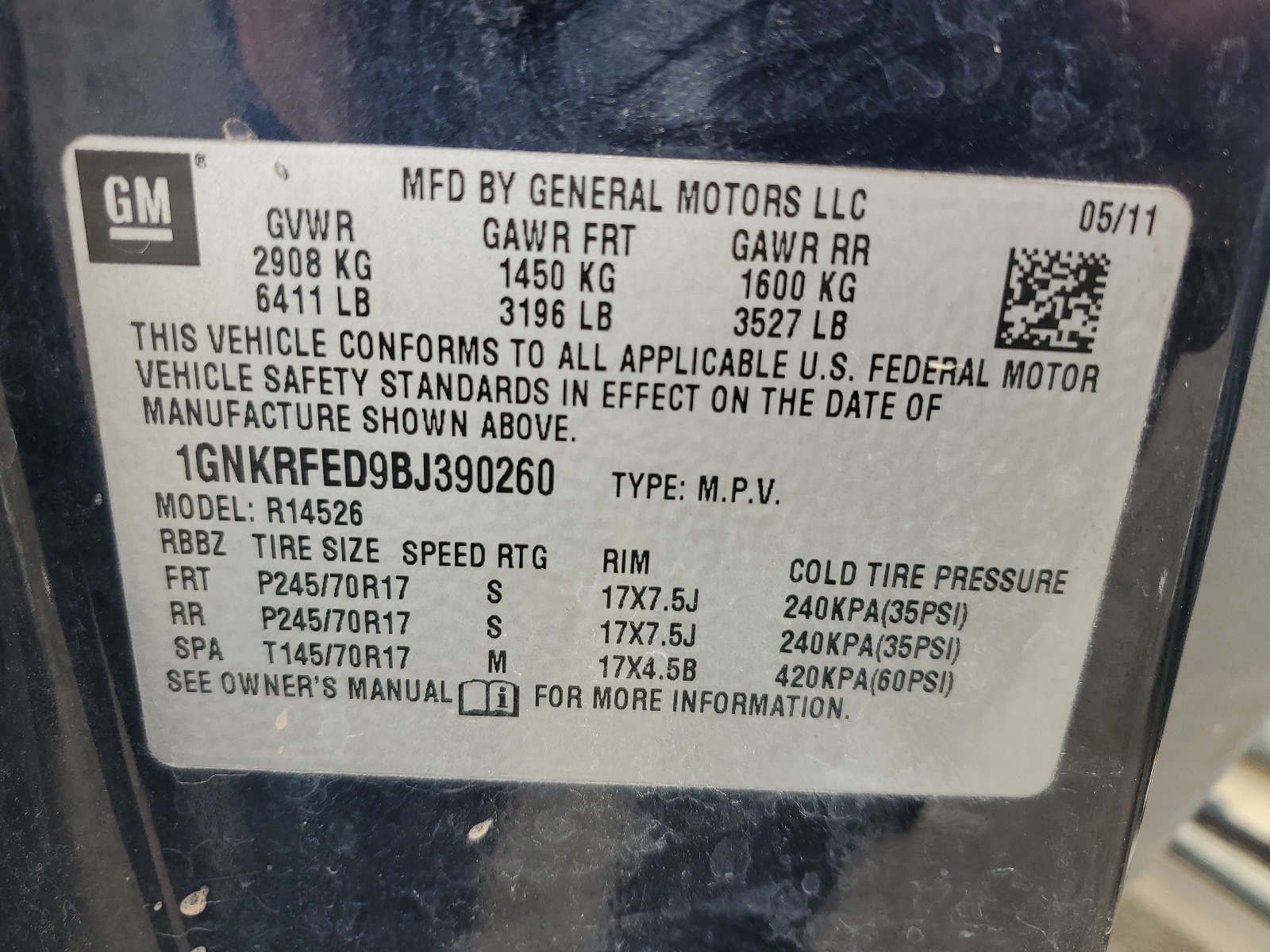 1GNKRFED9BJ390260 2011 Chevrolet Traverse Ls