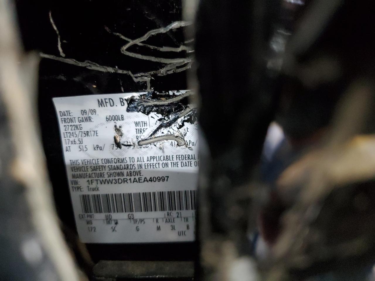 2010 Ford F350 Super Duty VIN: 1FTWW3DR1AEA40997 Lot: 61457904