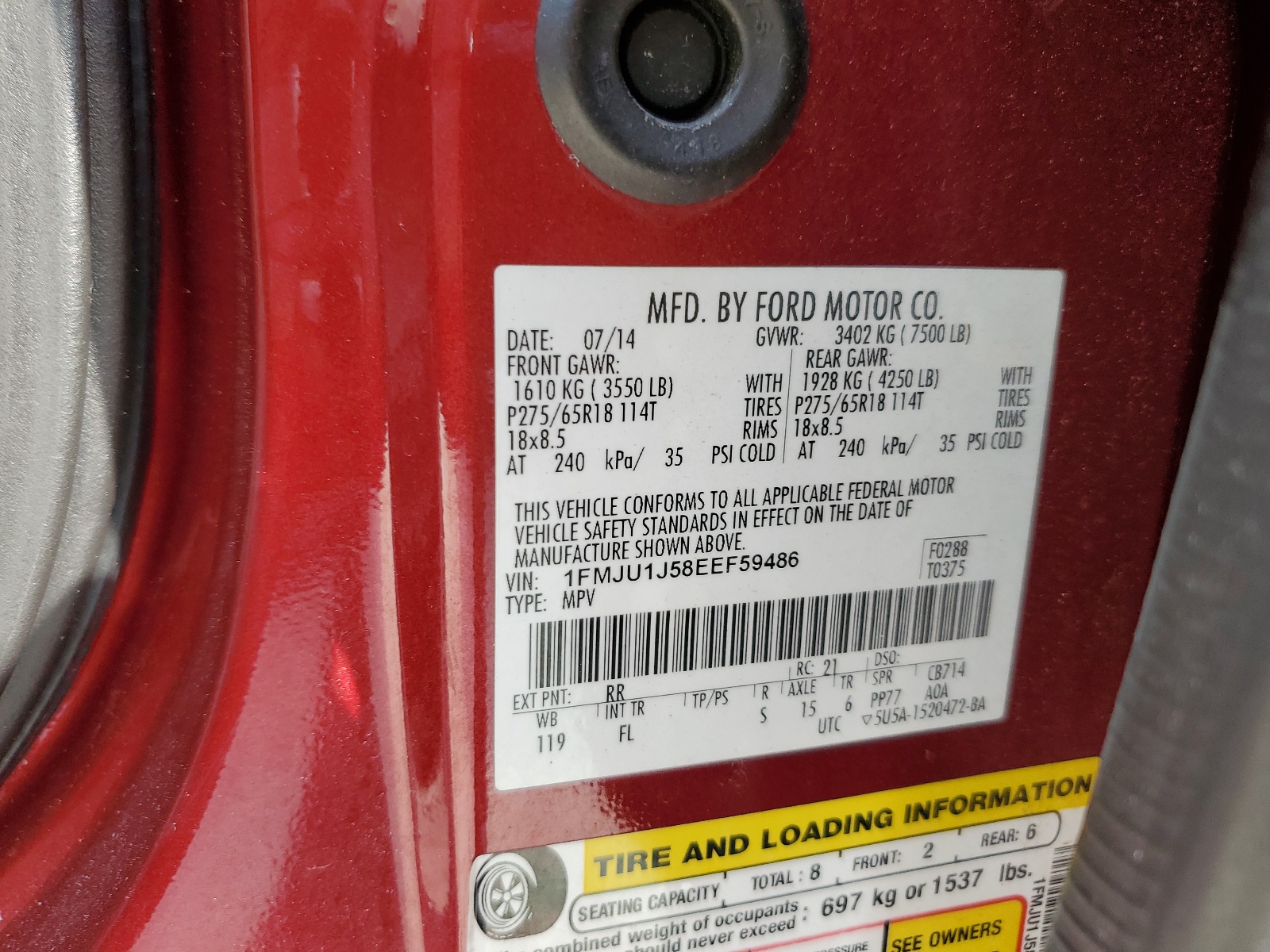 1FMJU1J58EEF59486 2014 Ford Expedition Xlt