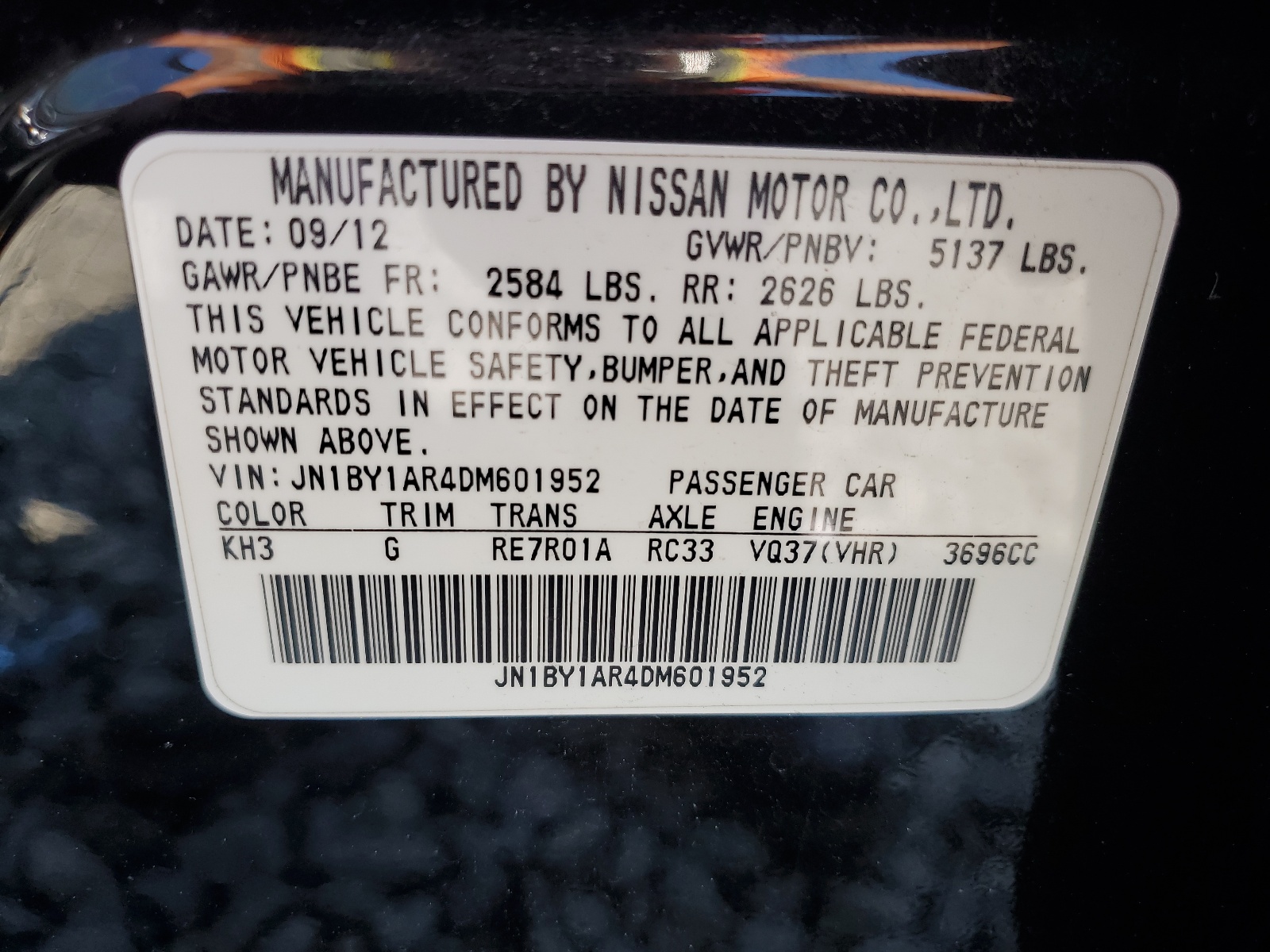 JN1BY1AR4DM601952 2013 Infiniti M37 X