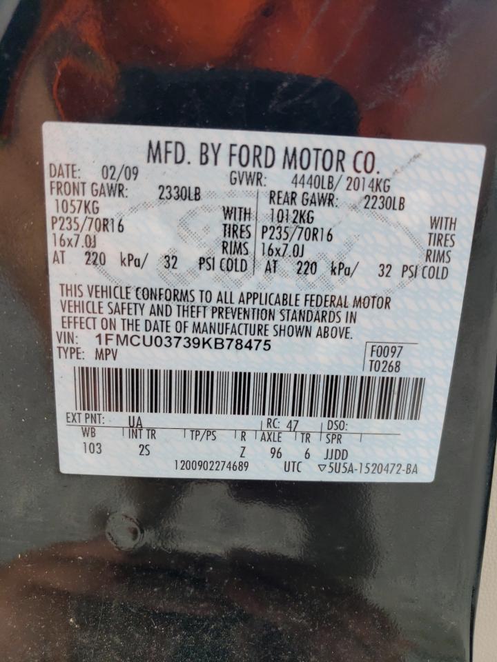 2009 Ford Escape Xlt VIN: 1FMCU03739KB78475 Lot: 63115124