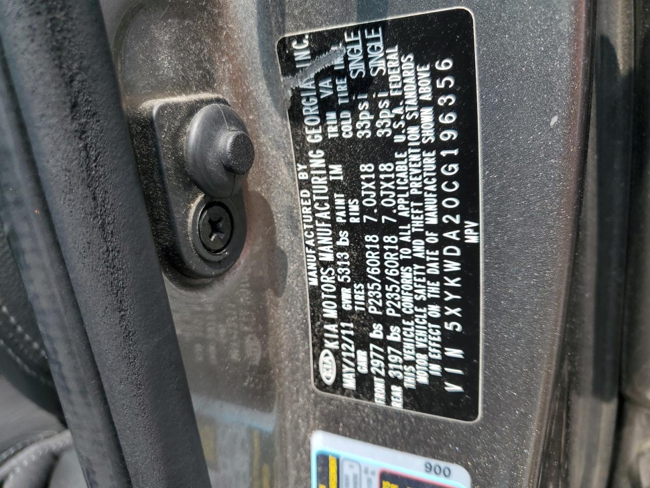 2012 Kia Sorento Sx VIN: 5XYKWDA20CG196356 Lot: 63351164