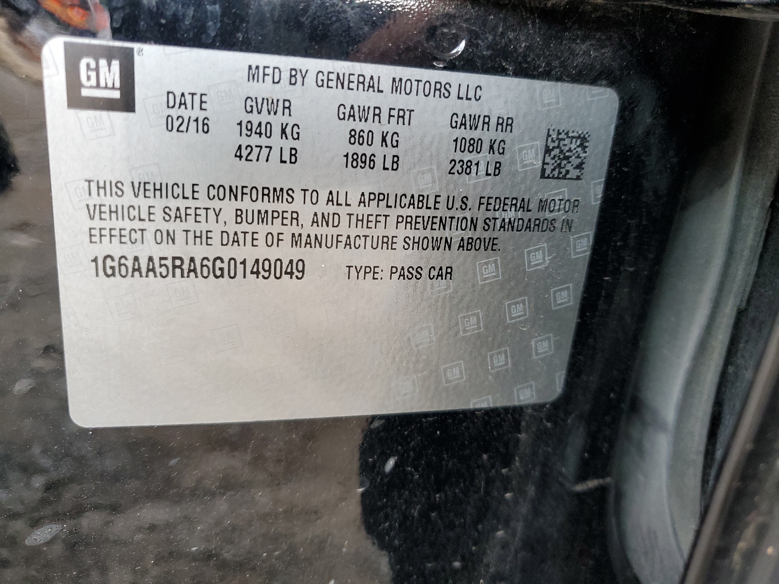 1G6AA5RA6G0149049 2016 Cadillac Ats