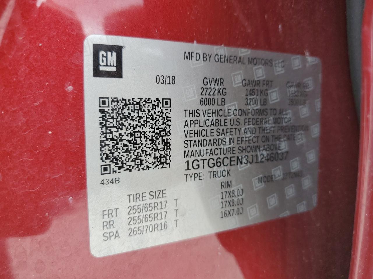 1GTG6CEN3J1246037 2018 GMC Canyon Sle