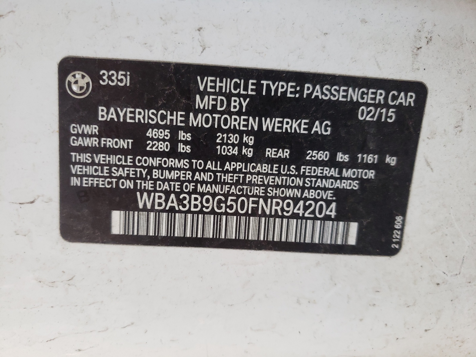 WBA3B9G50FNR94204 2015 BMW 335 Xi