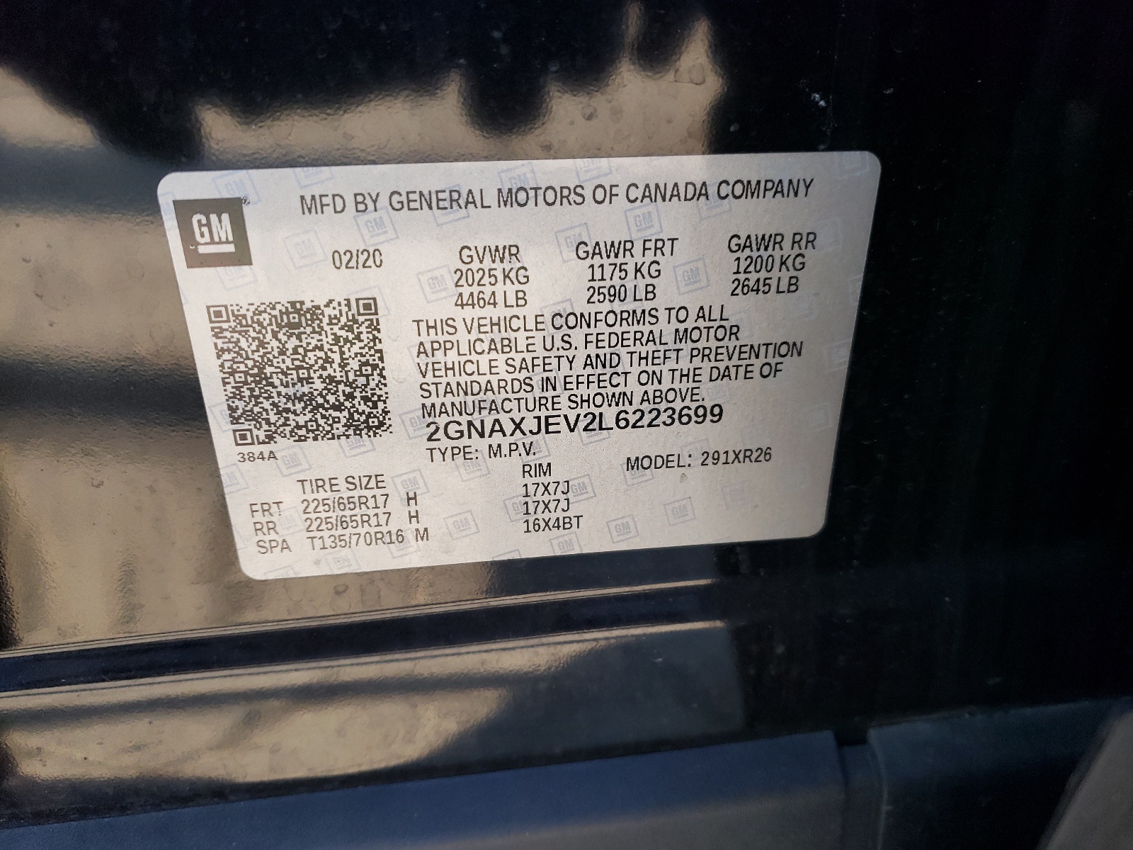 2GNAXJEV2L6223699 2020 Chevrolet Equinox Lt