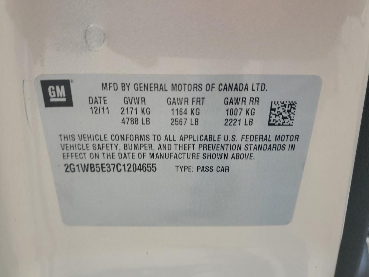 2012 Chevrolet Impala Lt VIN: 2G1WB5E37C1204655 Lot: 63728224