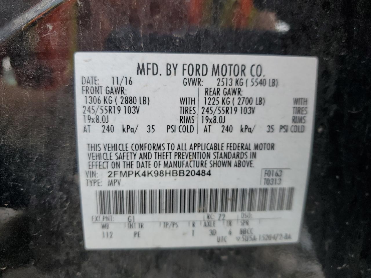 2017 Ford Edge Titanium VIN: 2FMPK4K98HBB20484 Lot: 65363064