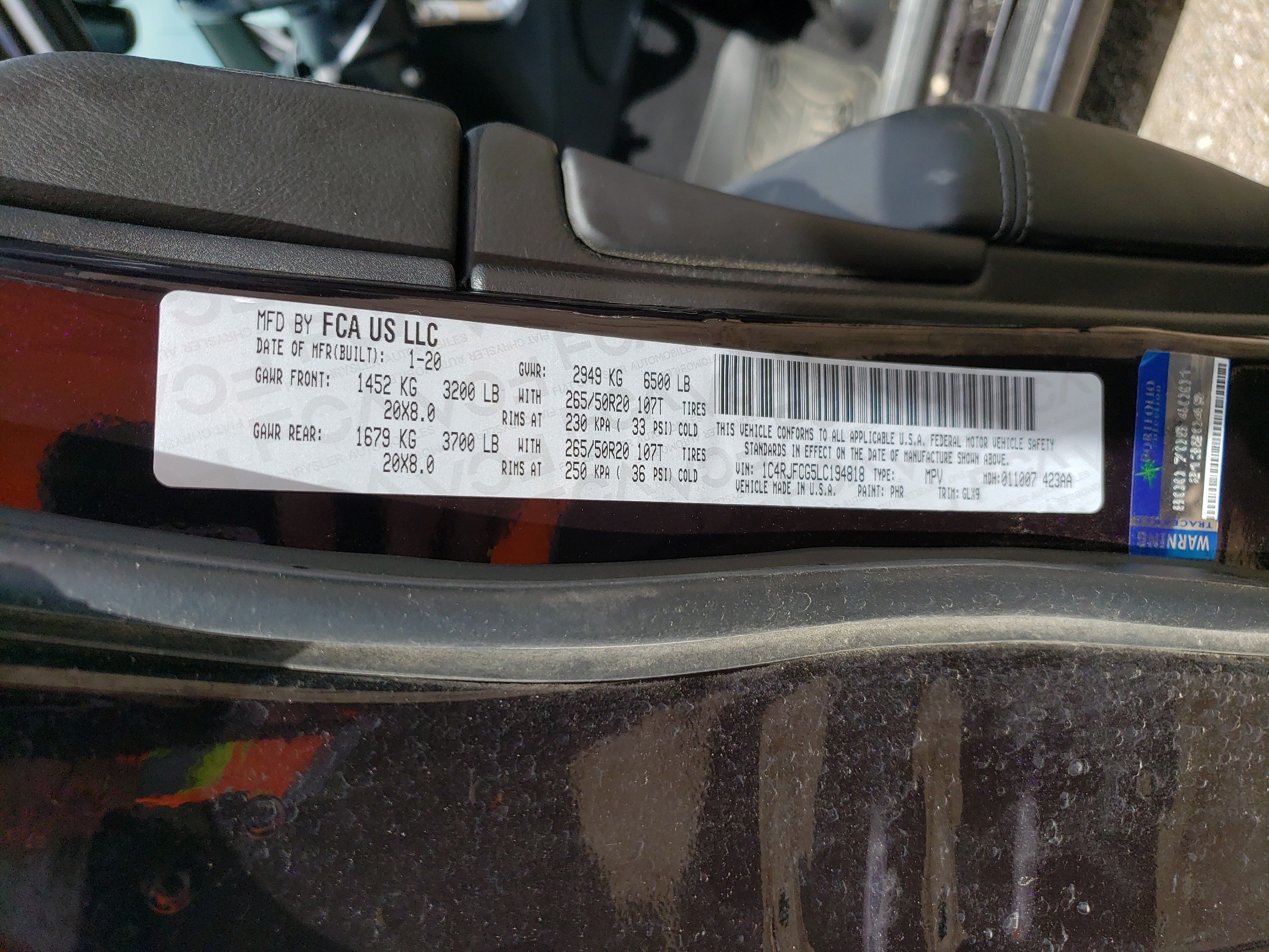 1C4RJFCG5LC194818 2020 Jeep Grand Cherokee Overland