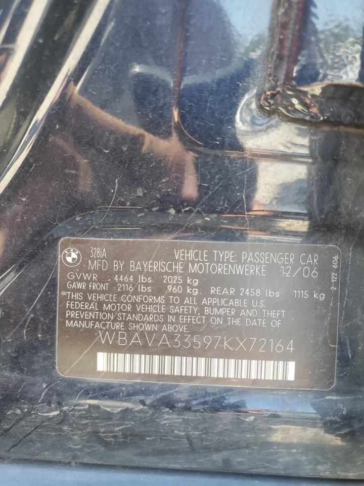 2007 BMW 328 I VIN: WBAVA33597KX72164 Lot: 62273994