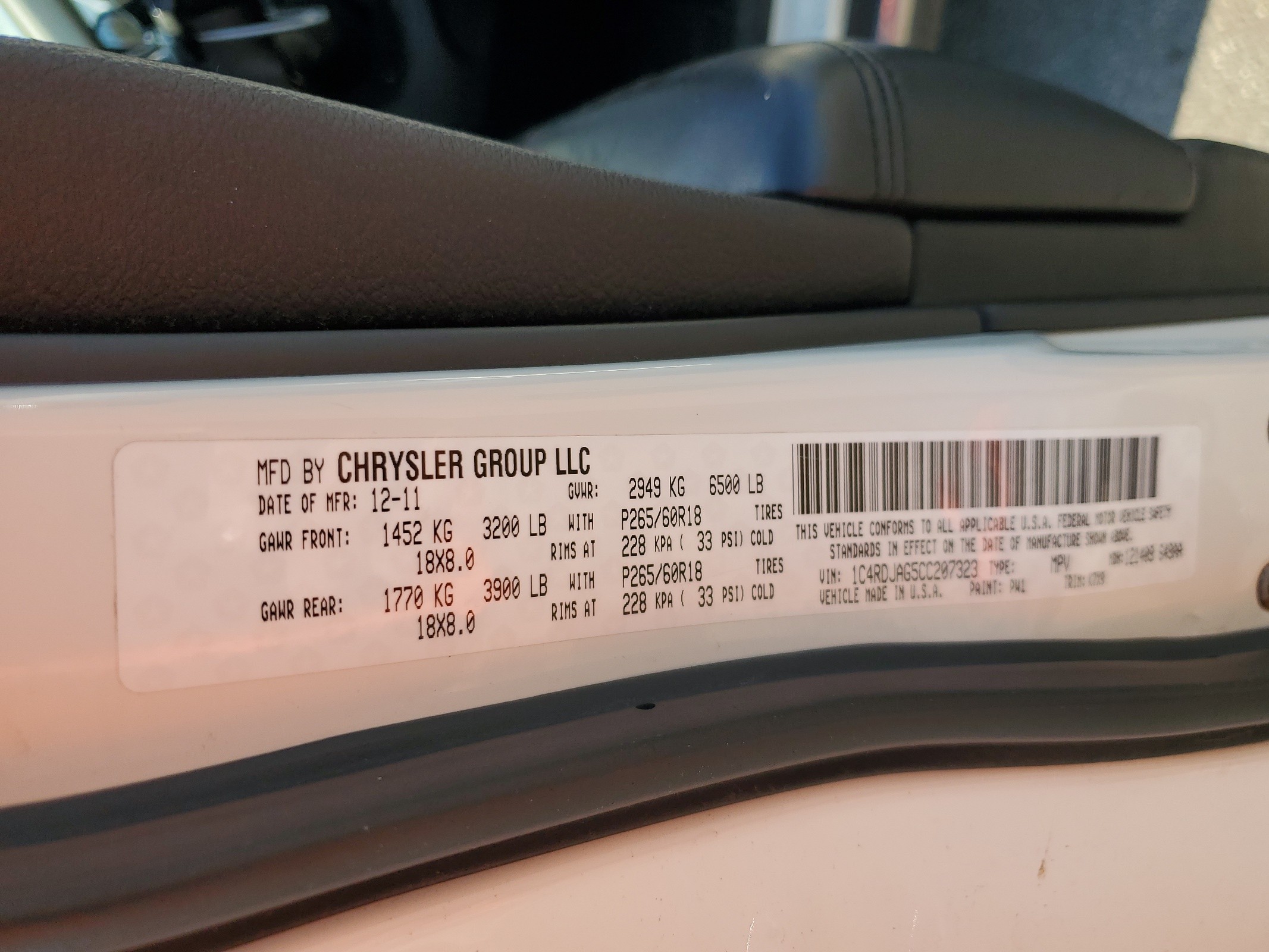 1C4RDJAG5CC207323 2012 Dodge Durango Sxt