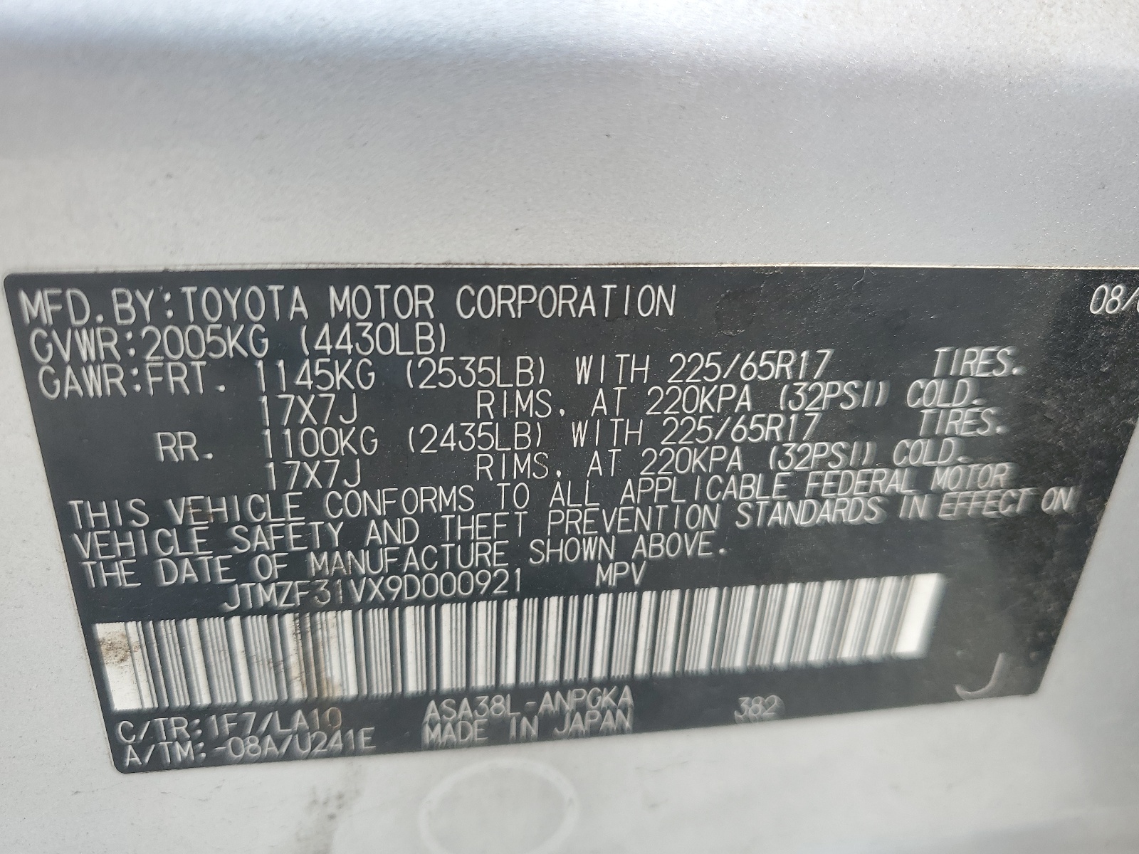 JTMZF31VX9D000921 2009 Toyota Rav4 Limited