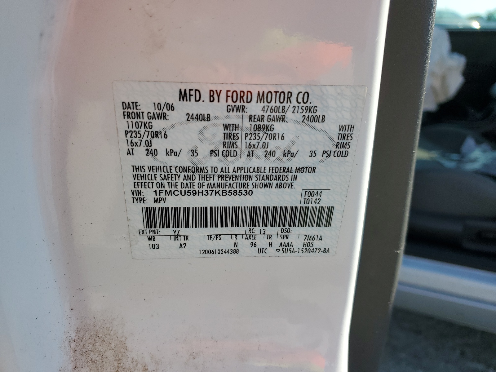 1FMCU59H37KB58530 2007 Ford Escape Hev