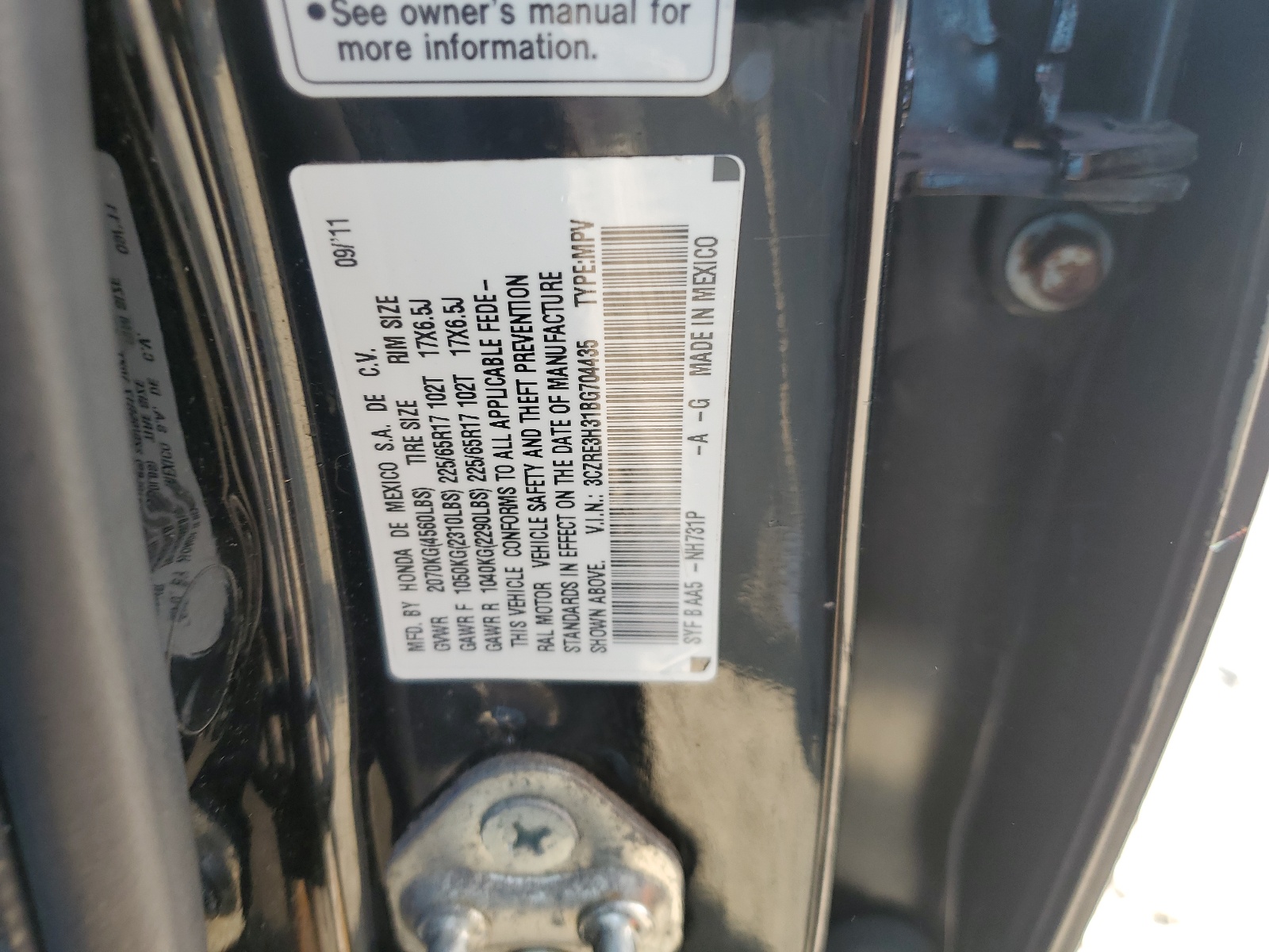 3CZRE3H31BG704435 2011 Honda Cr-V Lx