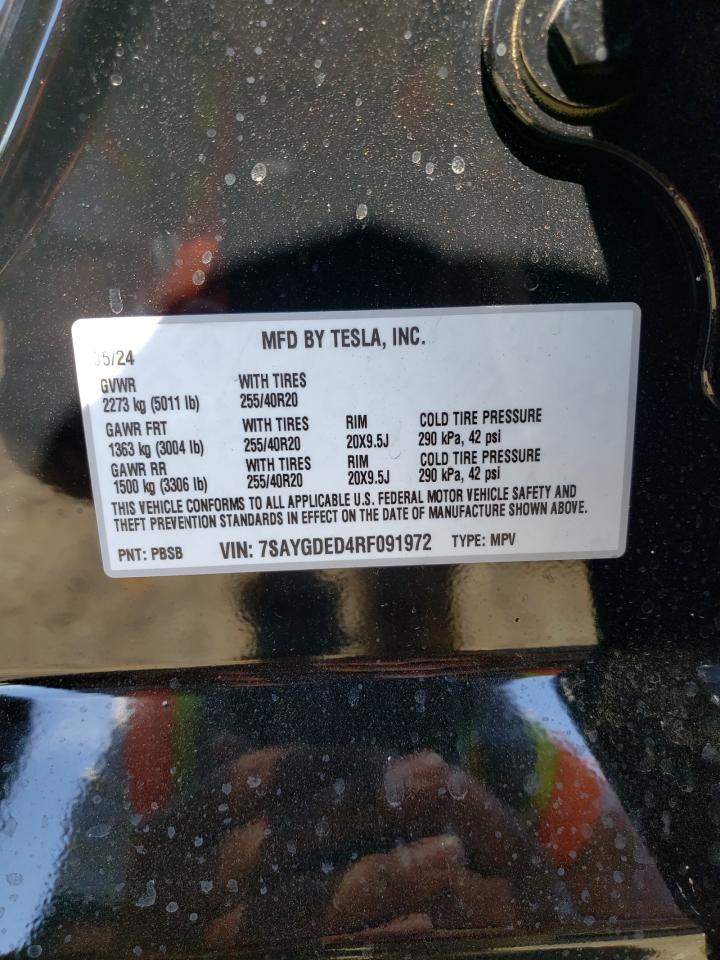 2024 Tesla Model Y VIN: 7SAYGDED4RF091972 Lot: 62535584