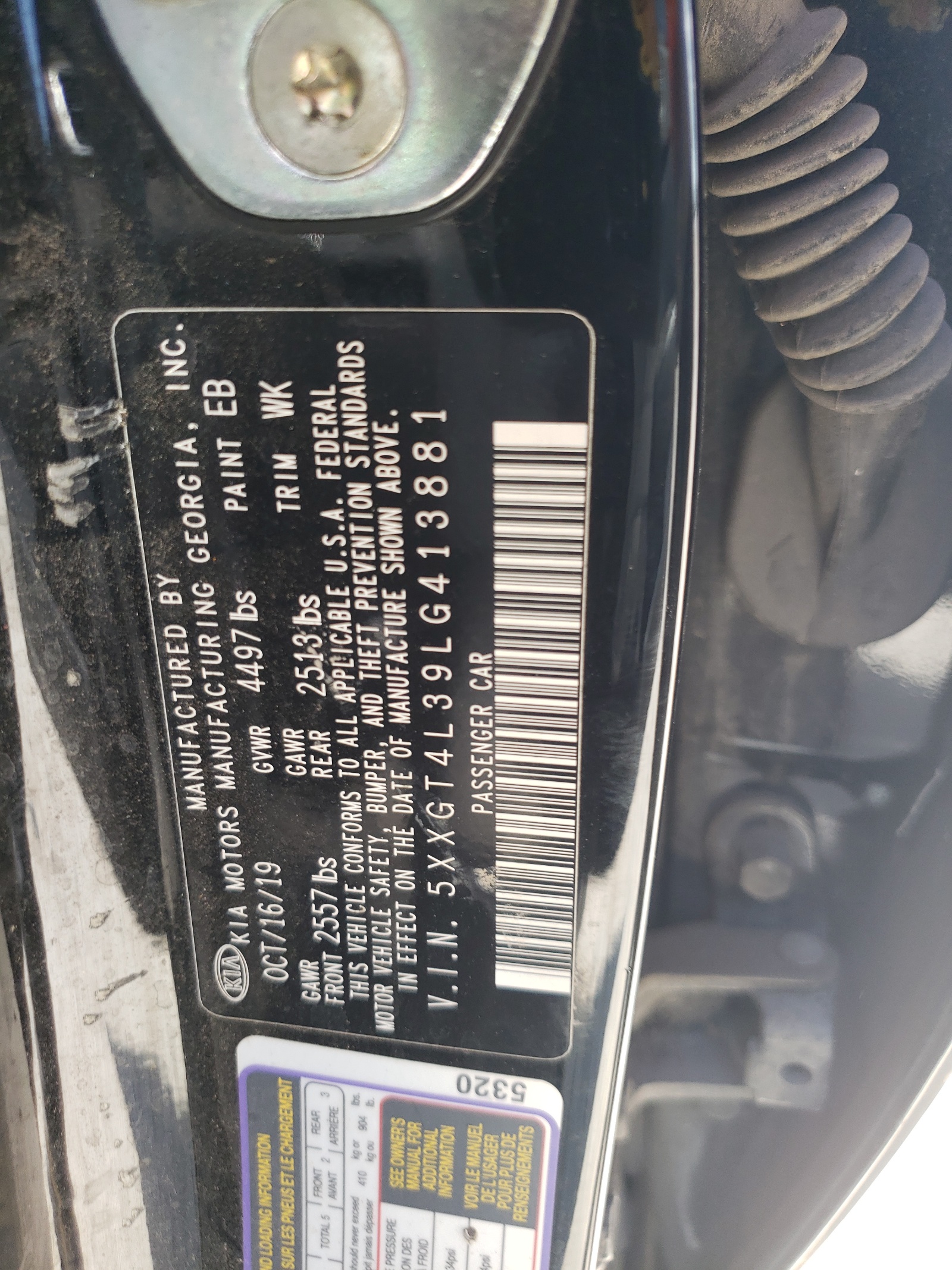 5XXGT4L39LG413881 2020 Kia Optima Lx