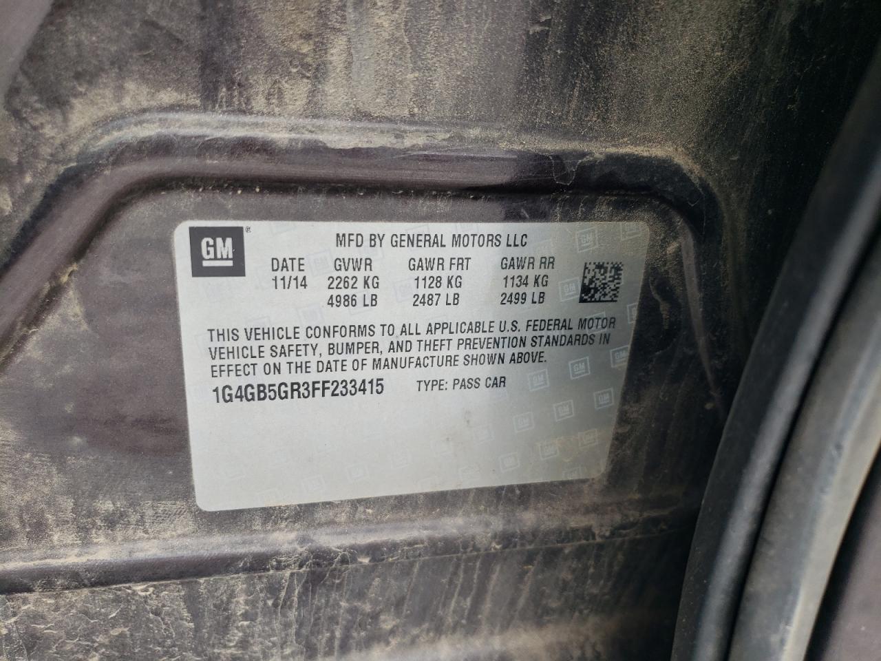 2015 Buick Lacrosse VIN: 1G4GB5GR3FF233415 Lot: 64458214