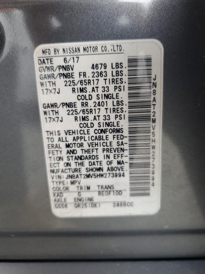 2017 Nissan Rogue S VIN: JN8AT2MV5HW273994 Lot: 62403144