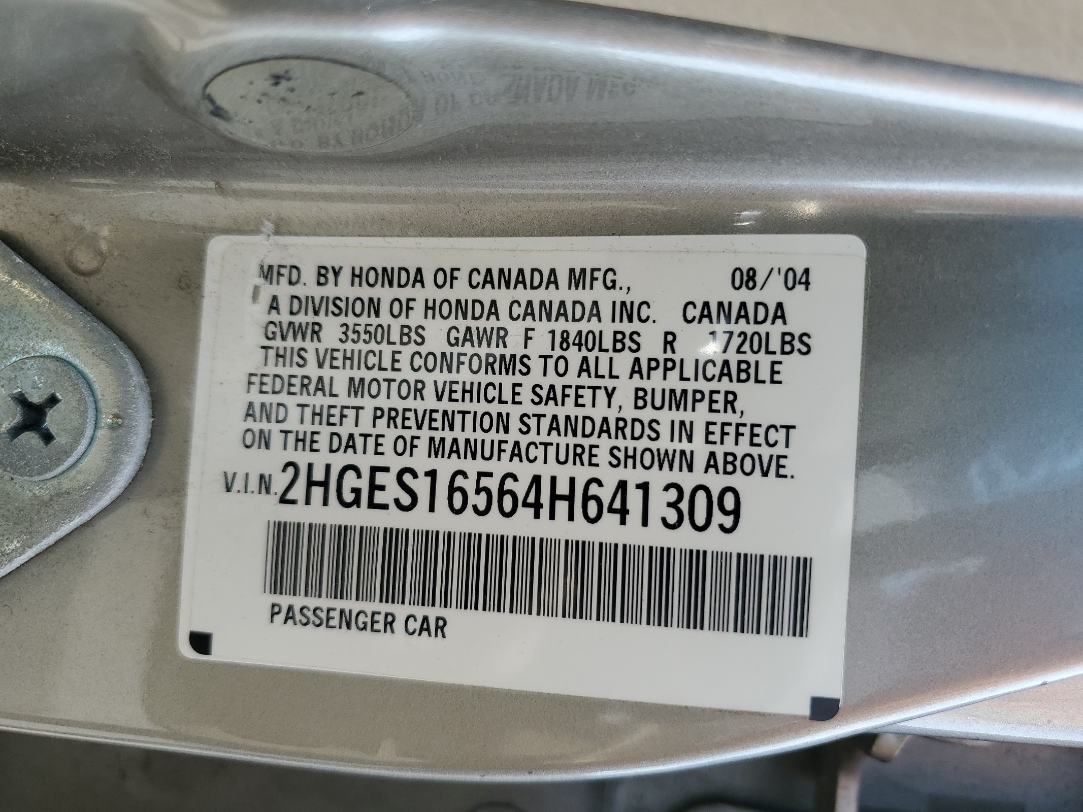 2HGES16564H641309 2004 Honda Civic Lx