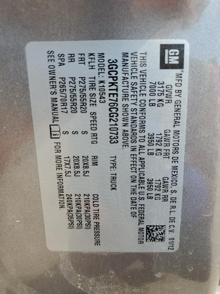 2012 Chevrolet Silverado K1500 Ltz VIN: 3GCPKTE76CG210733 Lot: 60886084