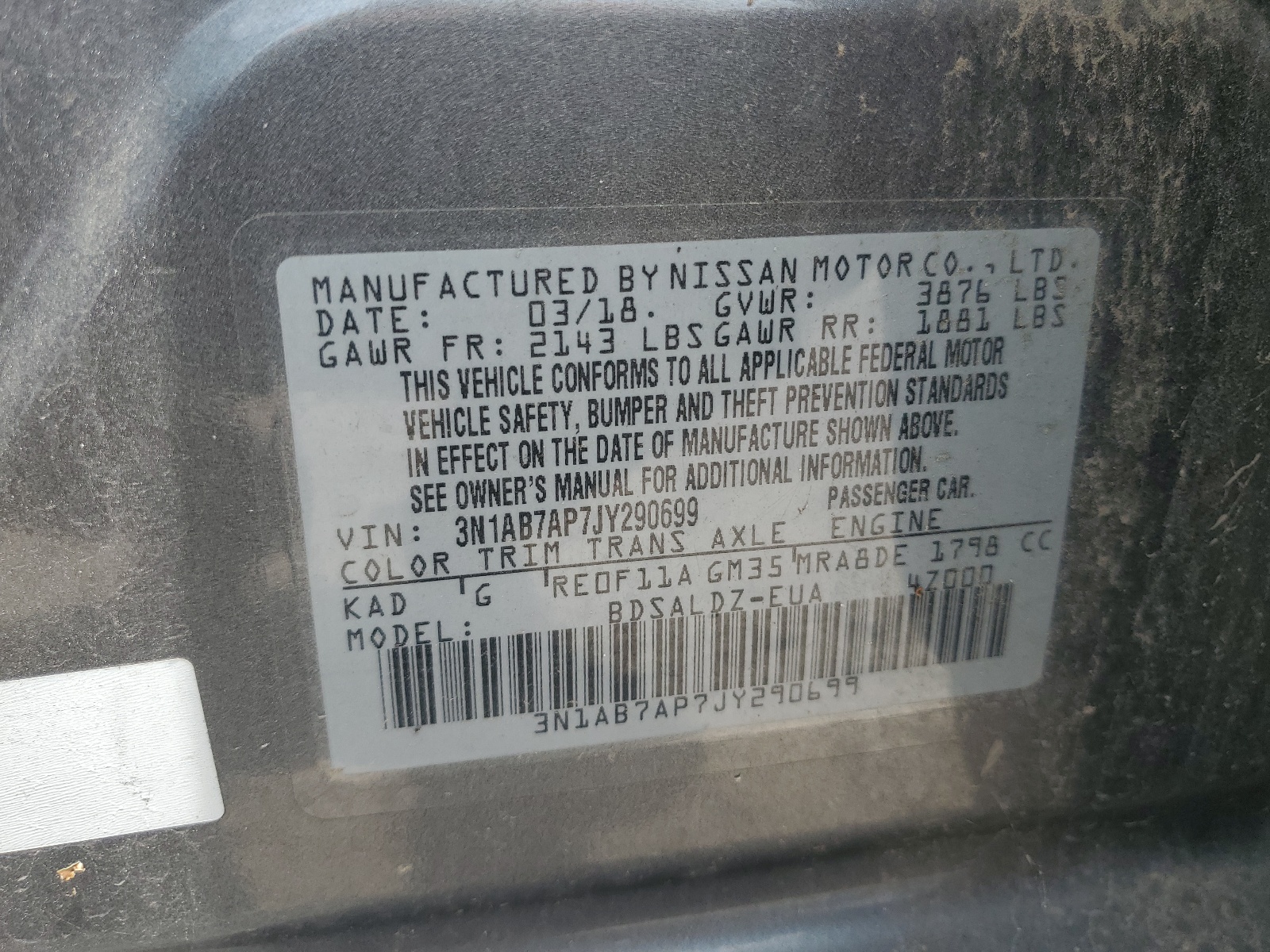 3N1AB7AP7JY290699 2018 Nissan Sentra S