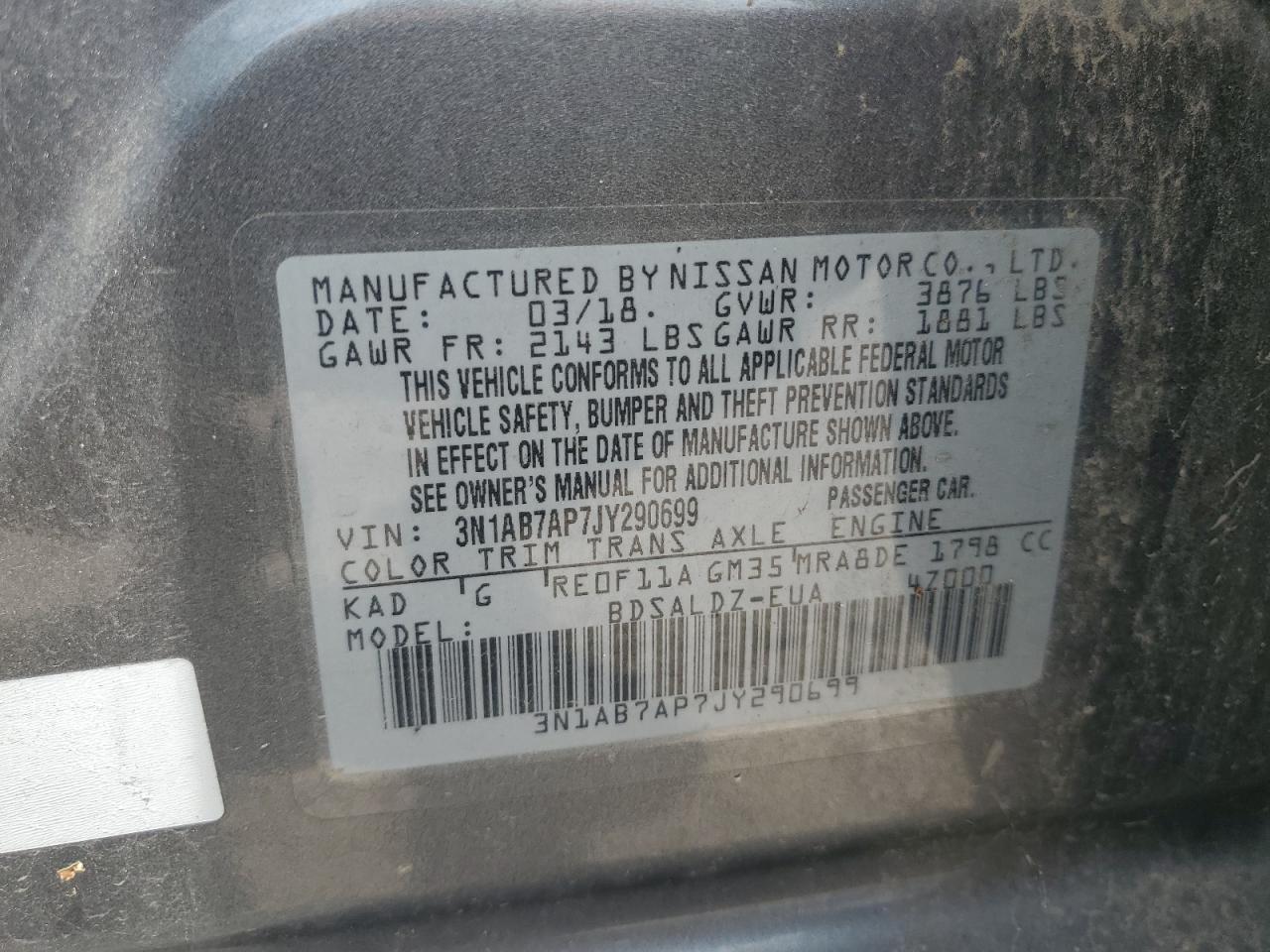 2018 Nissan Sentra S VIN: 3N1AB7AP7JY290699 Lot: 63842334