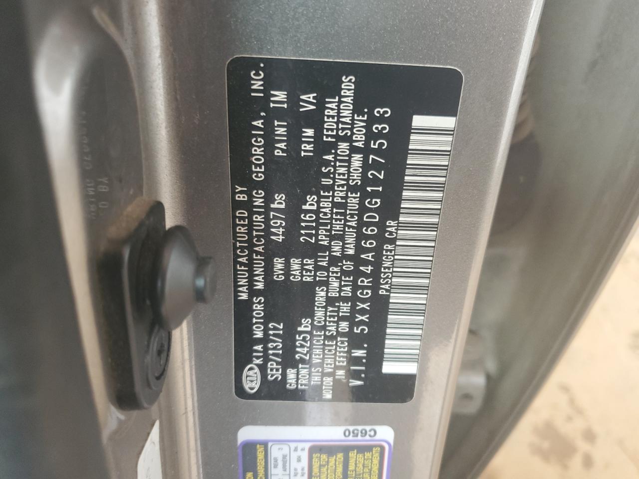 2013 Kia Optima Sx VIN: 5XXGR4A66DG127533 Lot: 62872404