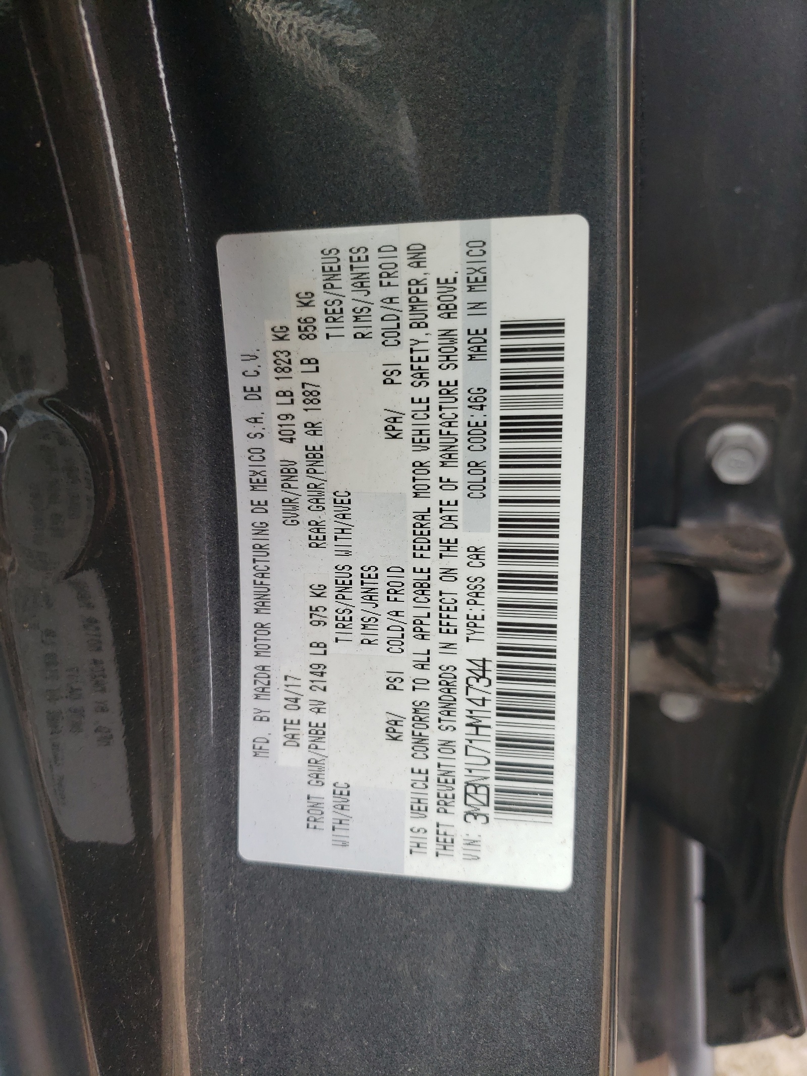 3MZBN1U71HM147344 2017 Mazda 3 Sport