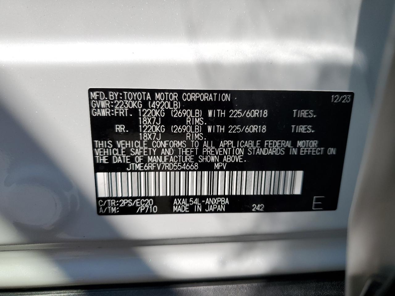 2024 Toyota Rav4 Xse VIN: JTME6RFV7RD554668 Lot: 63489184