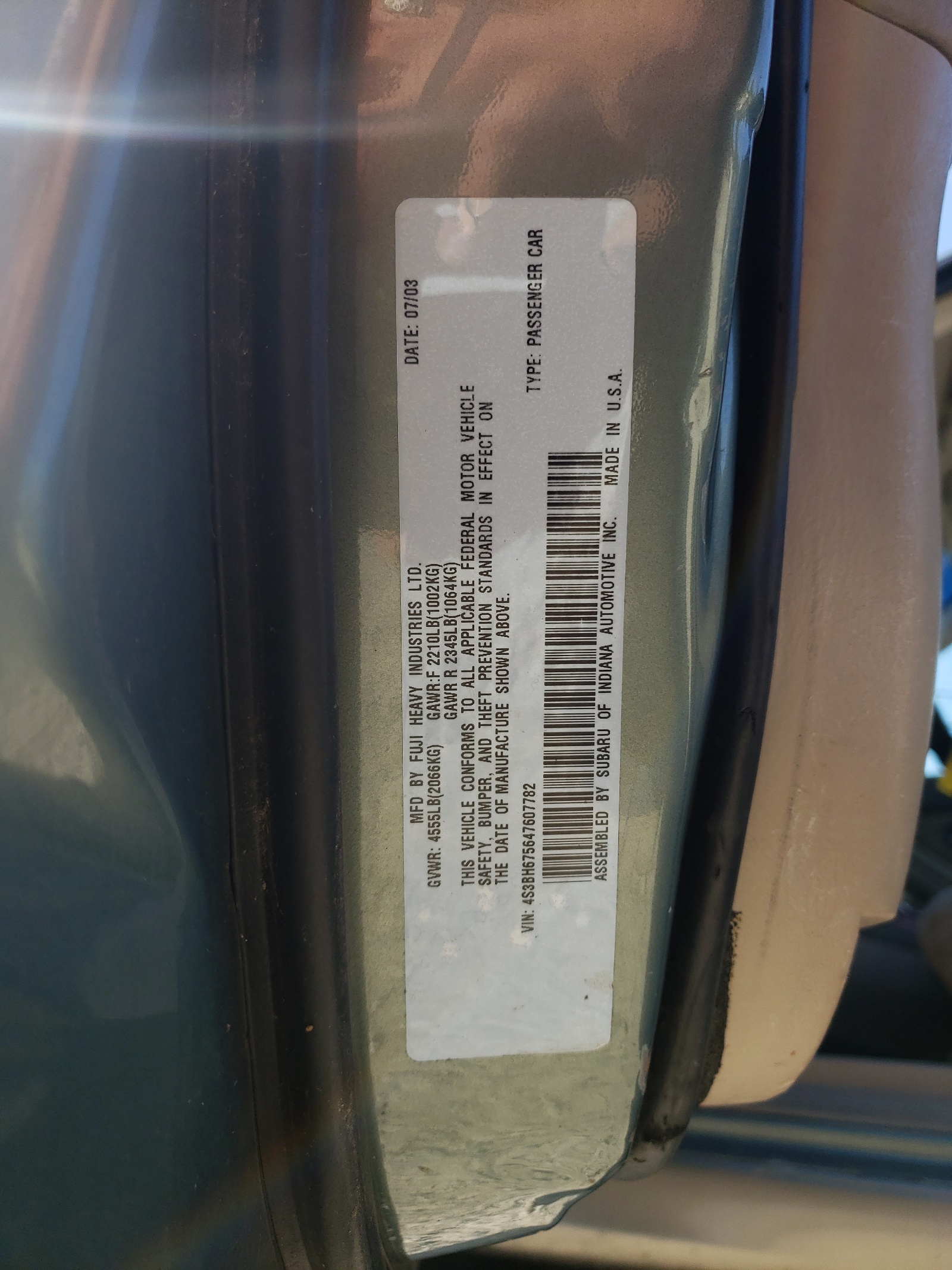 4S3BH675647607782 2004 Subaru Legacy Outback Awp