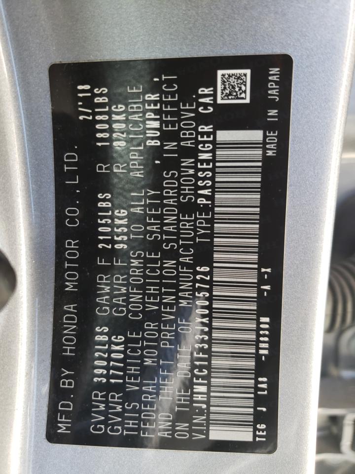 2018 Honda Civic Ex VIN: JHMFC1F33JX005726 Lot: 62493314