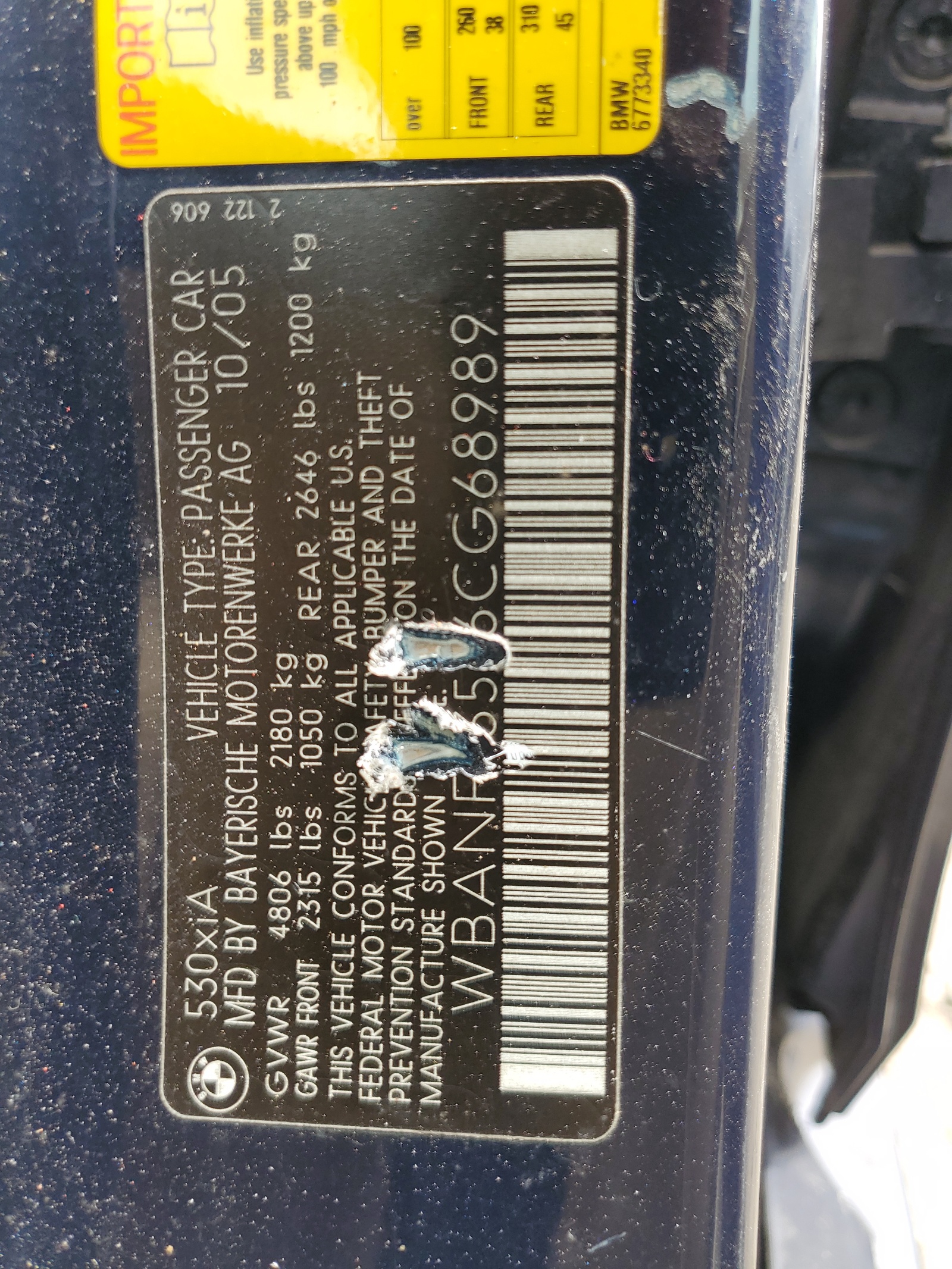 WBANF73526CG68989 2006 BMW 530 Xi