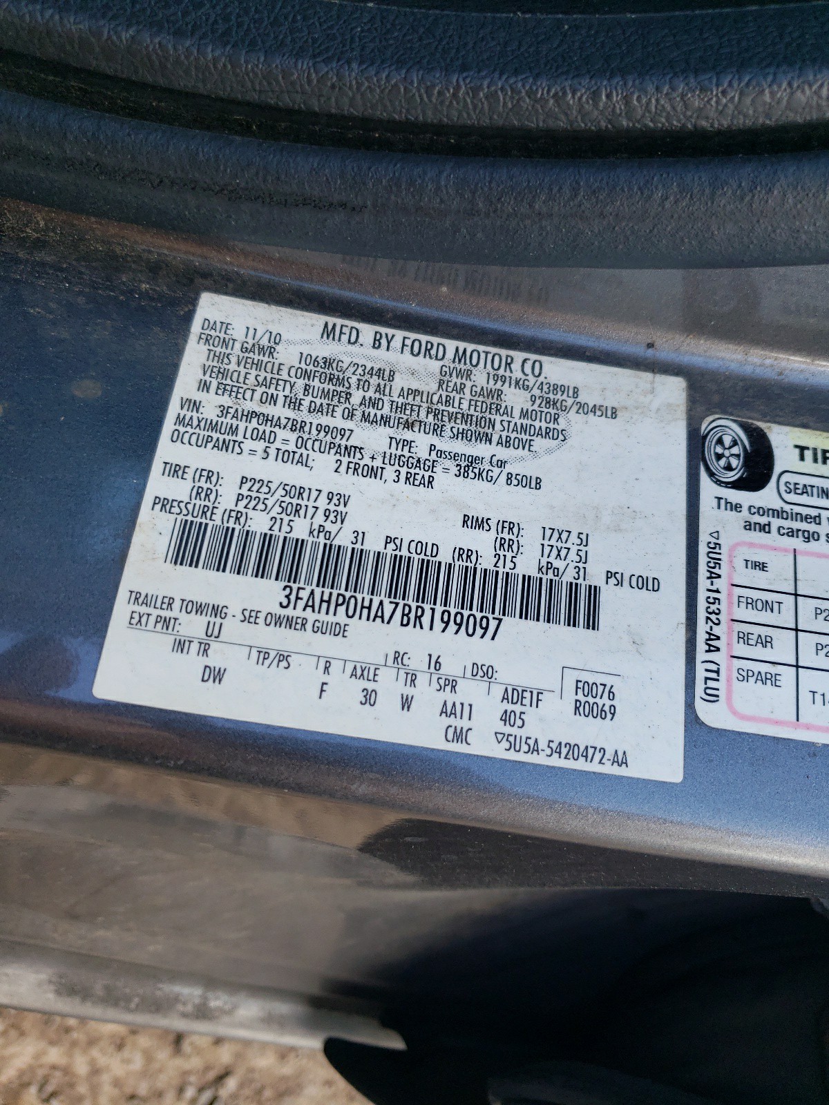 3FAHP0HA7BR199097 2011 Ford Fusion Se