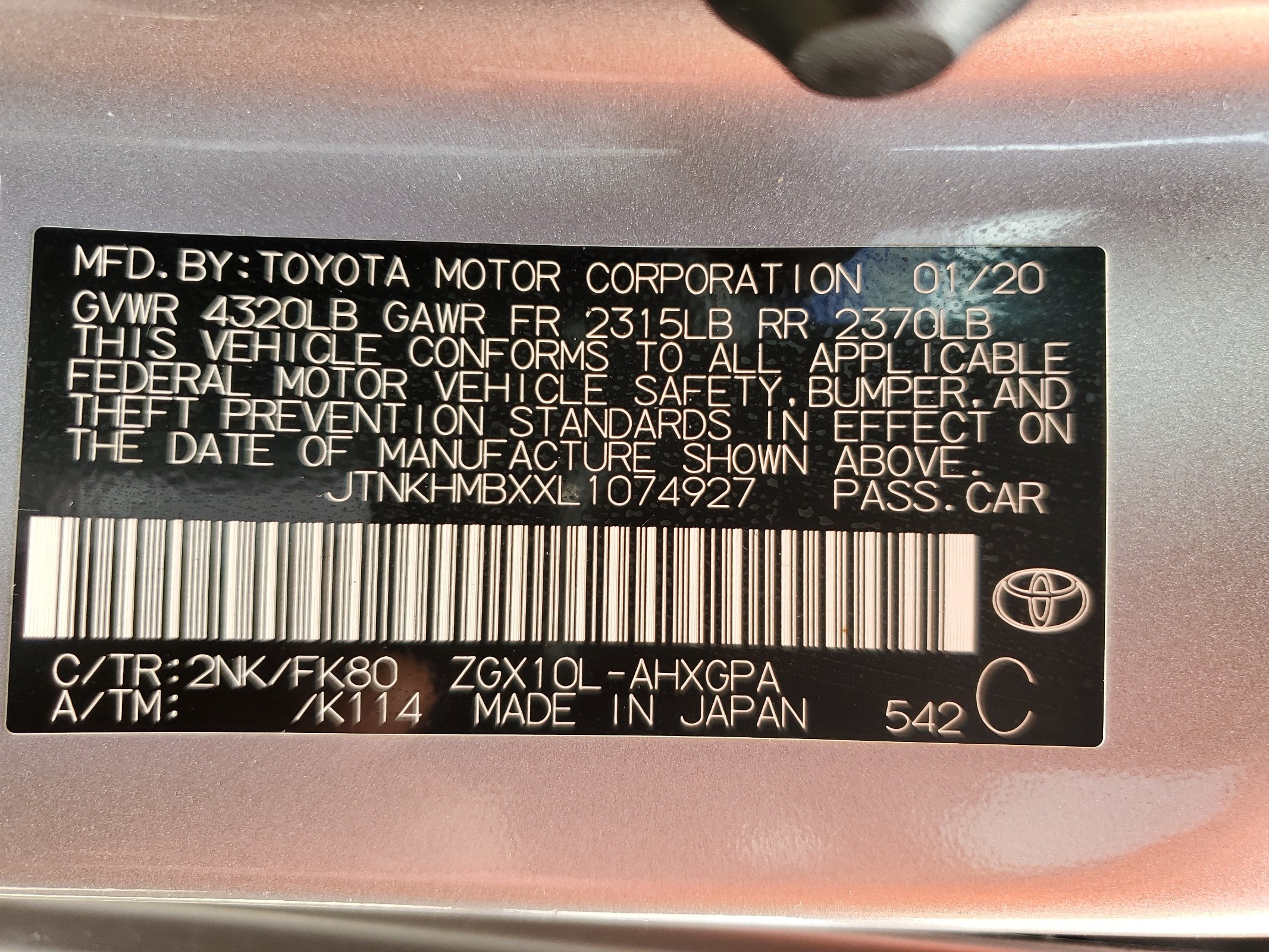 2020 Toyota C-Hr Xle vin: JTNKHMBXXL1074927