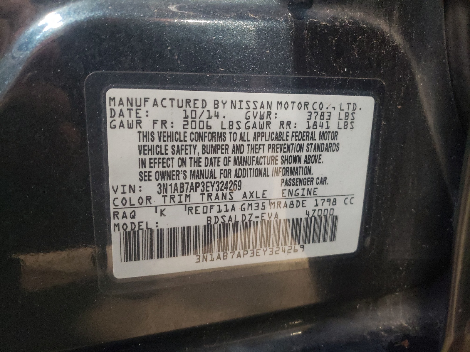 3N1AB7AP3EY324269 2014 Nissan Sentra S