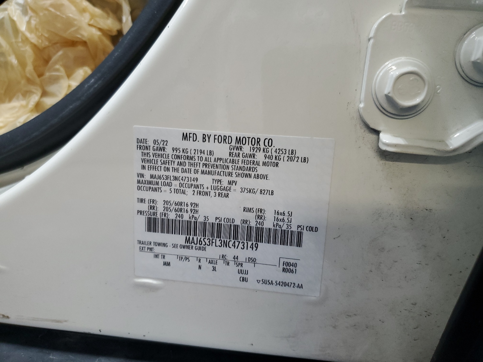 MAJ6S3FL3NC473149 2022 Ford Ecosport S