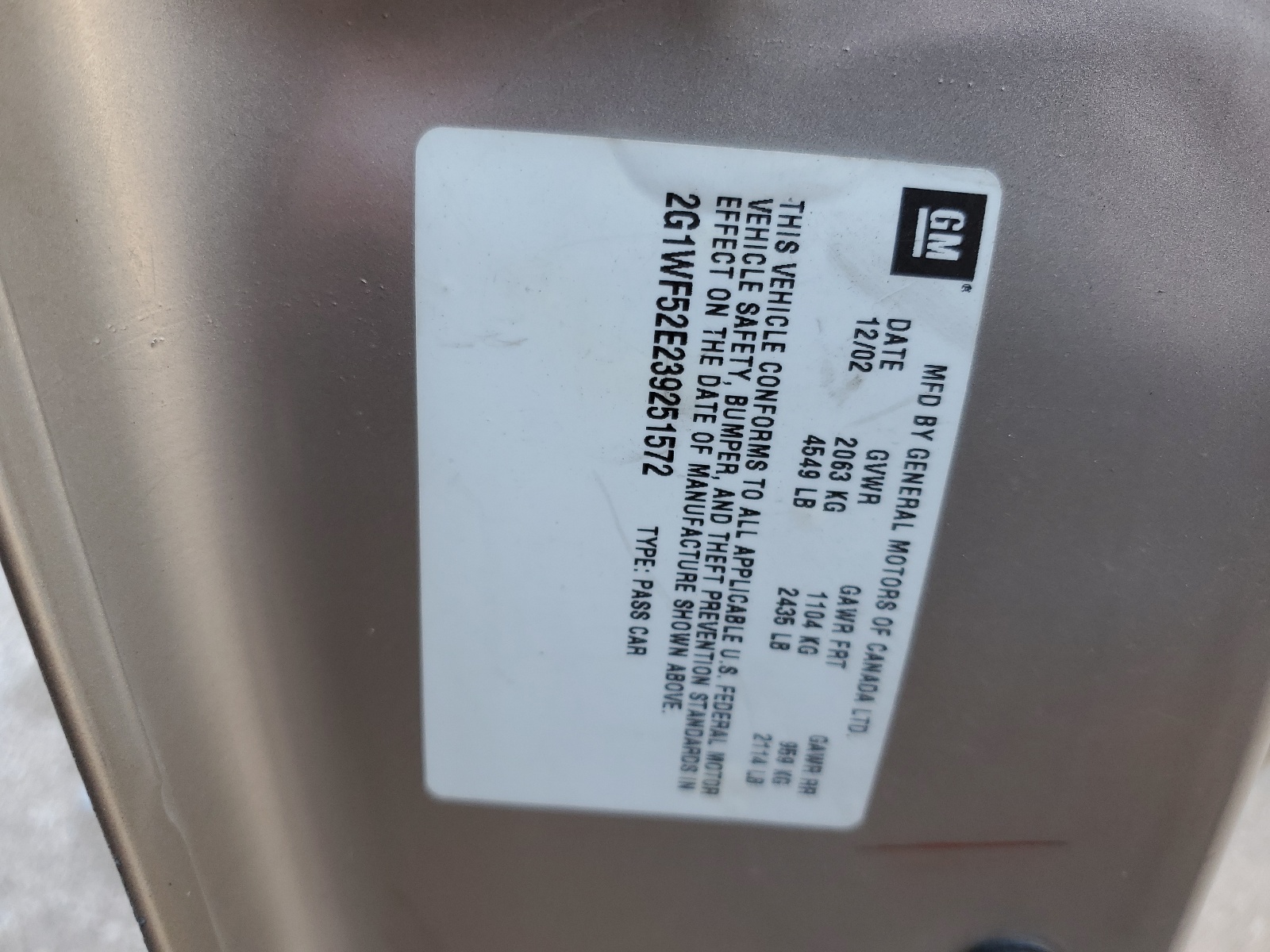 2G1WF52E239251572 2003 Chevrolet Impala