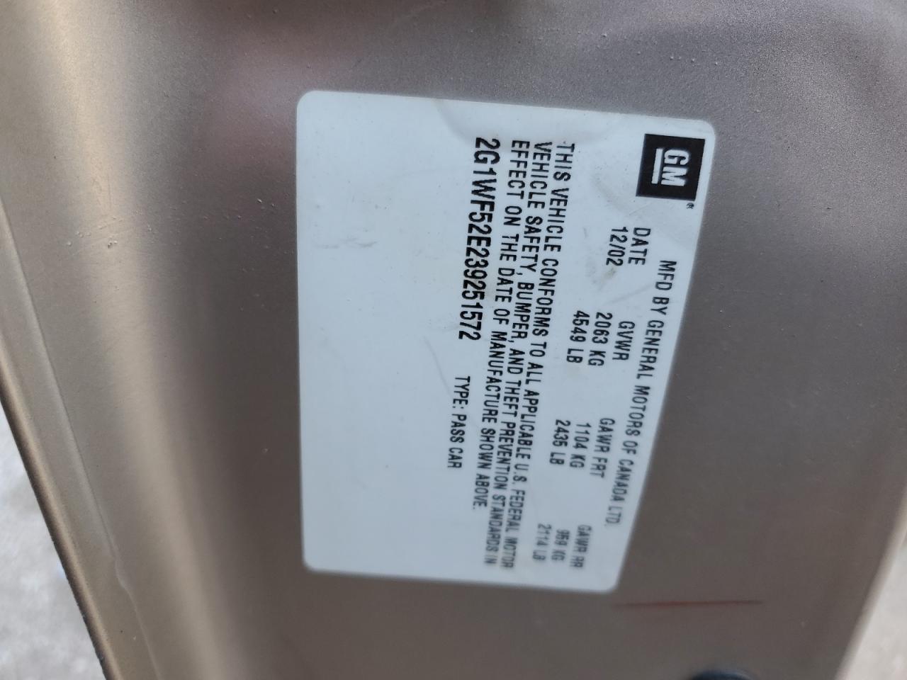 2003 Chevrolet Impala VIN: 2G1WF52E239251572 Lot: 62901444