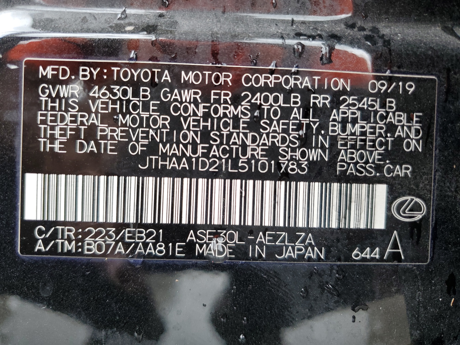 JTHAA1D21L5101783 2020 Lexus Is 300