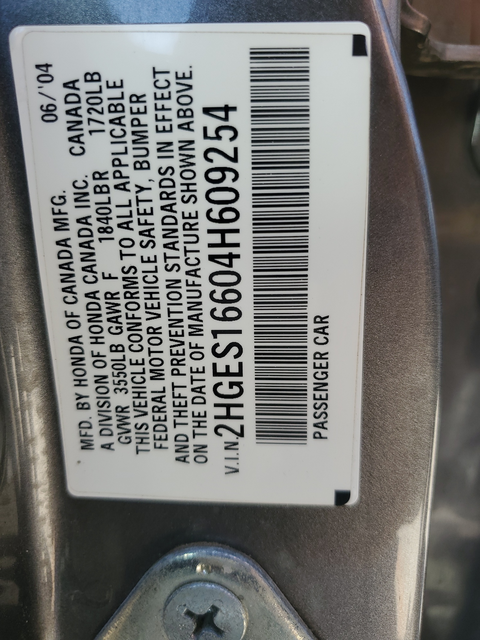 2HGES16604H609254 2004 Honda Civic Lx