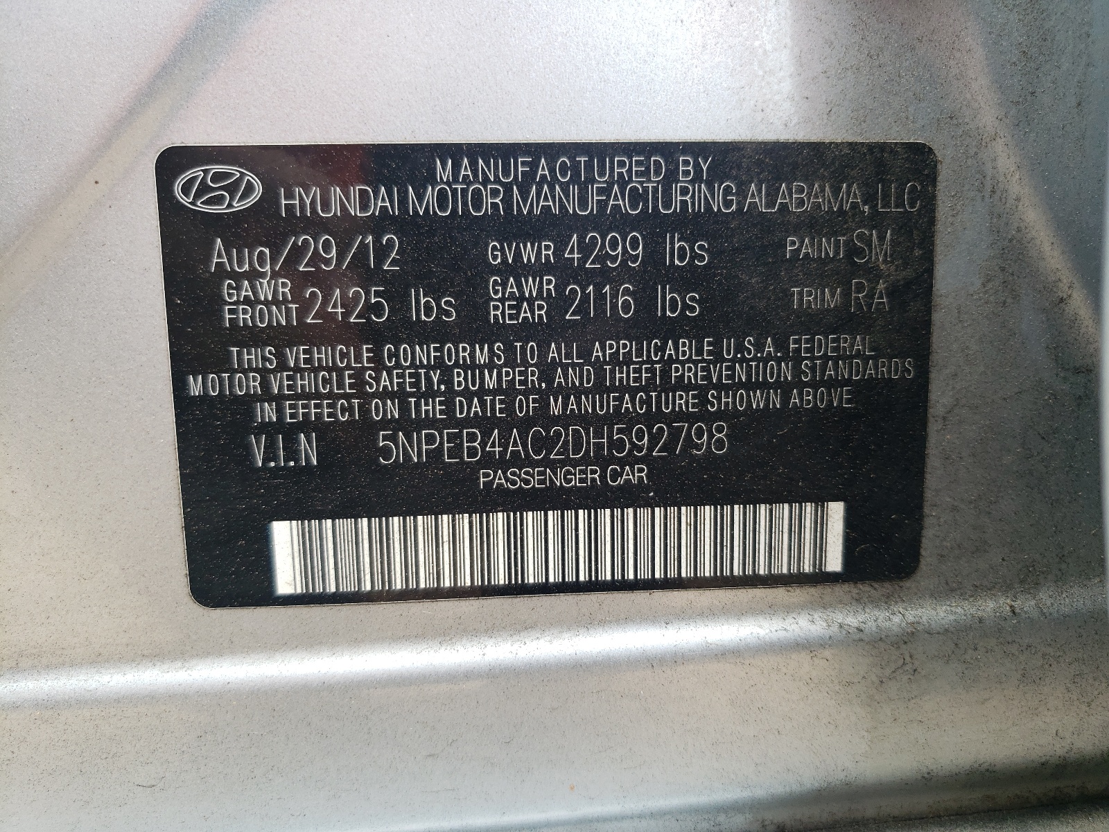 5NPEB4AC2DH592798 2013 Hyundai Sonata Gls