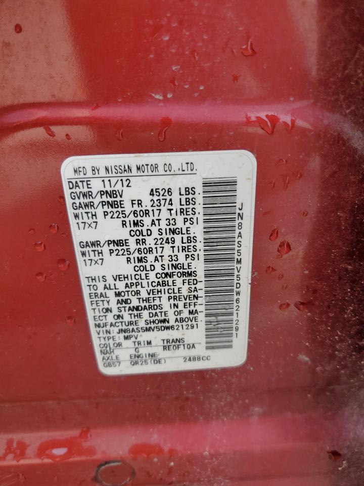 2013 Nissan Rogue S VIN: JN8AS5MV5DW621291 Lot: 62137384