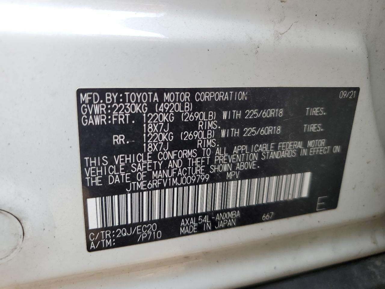 2021 Toyota Rav4 Xse VIN: JTME6RFV1MJ009799 Lot: 63873884